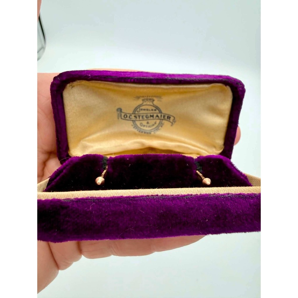 Antique Krementz Tuxedo Shirt Studs 1920s MOP Enamel O.C. Stegmaier Velvet Box